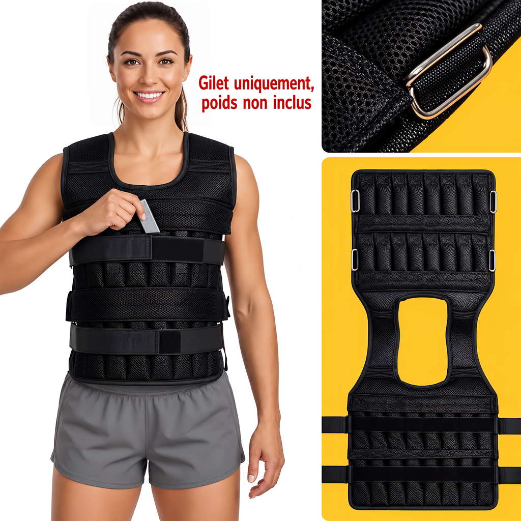 Gilet Lesté Réglable jusqu’à 20 kg - Entraînement & Renforcement