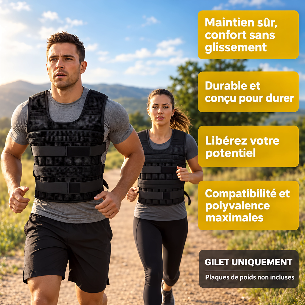 Gilet Lesté Réglable jusqu’à 20 kg - Entraînement & Renforcement