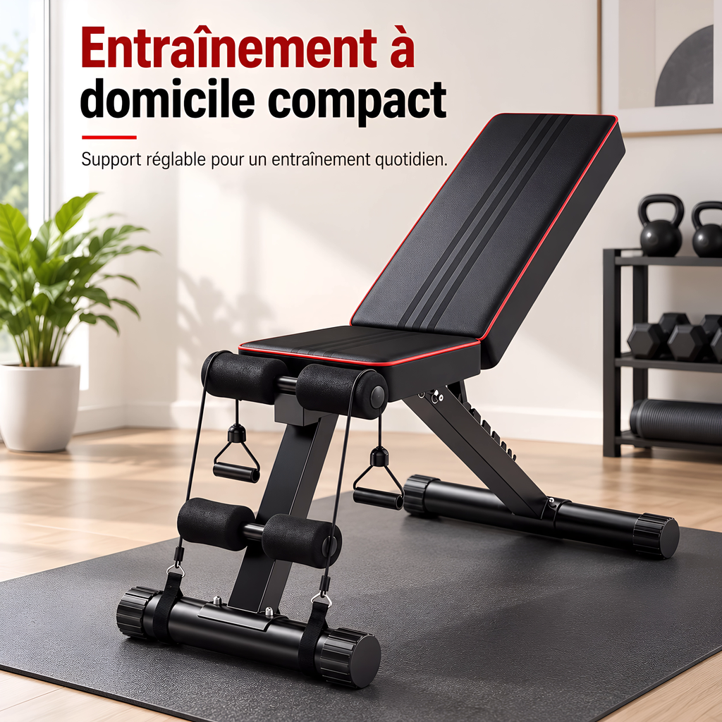 Banc de Musculation Réglable et Pliable – Multi-Positions, Entraînement Force Maison