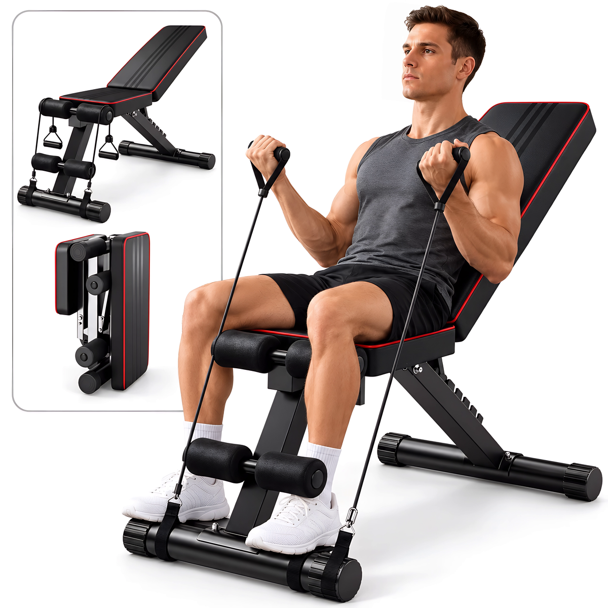 Banc de Musculation Réglable et Pliable – Multi-Positions, Entraînement Force Maison