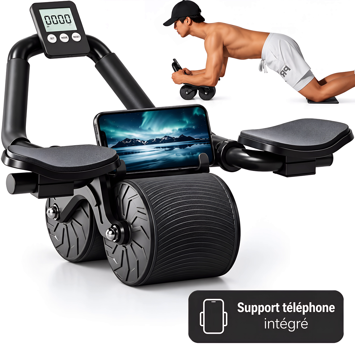 Roue Abdominale avec Support de Coude & Compteur – Rebond Automatique, Entraînement Abdos Maison