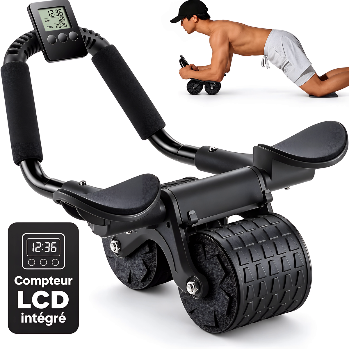 Roue Abdominale avec Support de Coude & Compteur – Rebond Automatique, Entraînement Abdos Maison