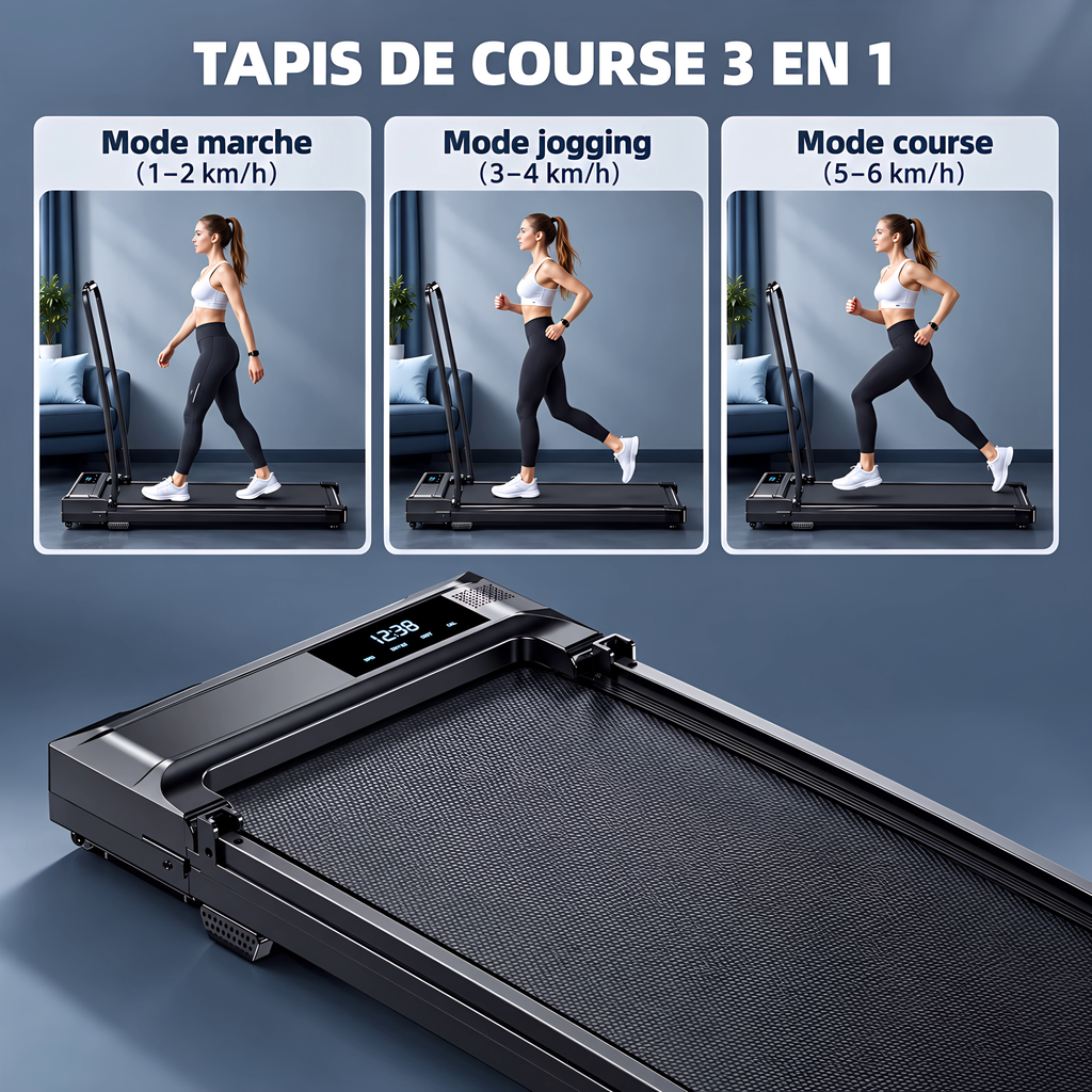 Tapis de Marche Pliable – Moteur 2.0HP, 1-6 km/h, Écran LED & Main Courante, Capacité 120 kg