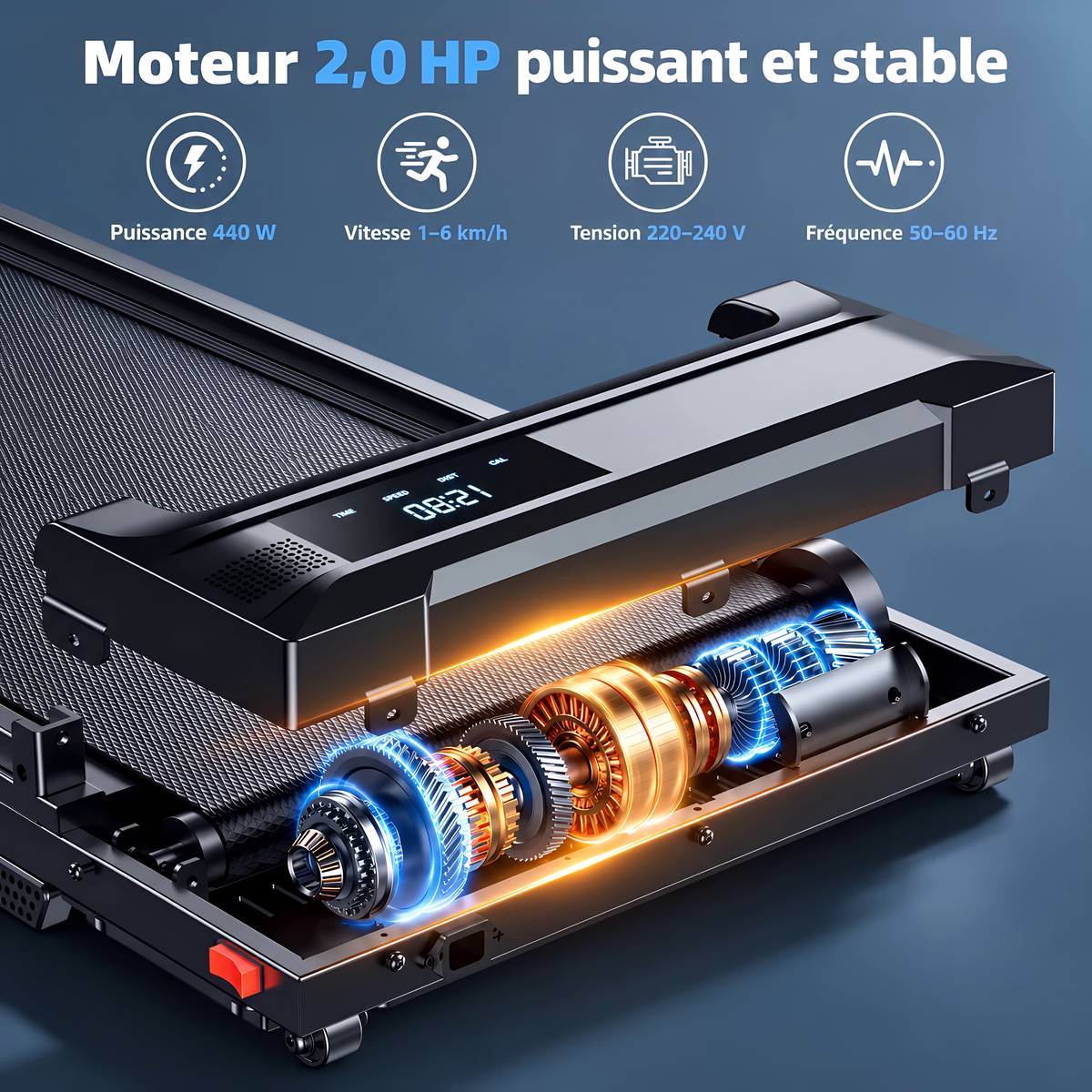 Tapis de Marche Pliable – Moteur 2.0HP, 1-6 km/h, Écran LED & Main Courante, Capacité 120 kg
