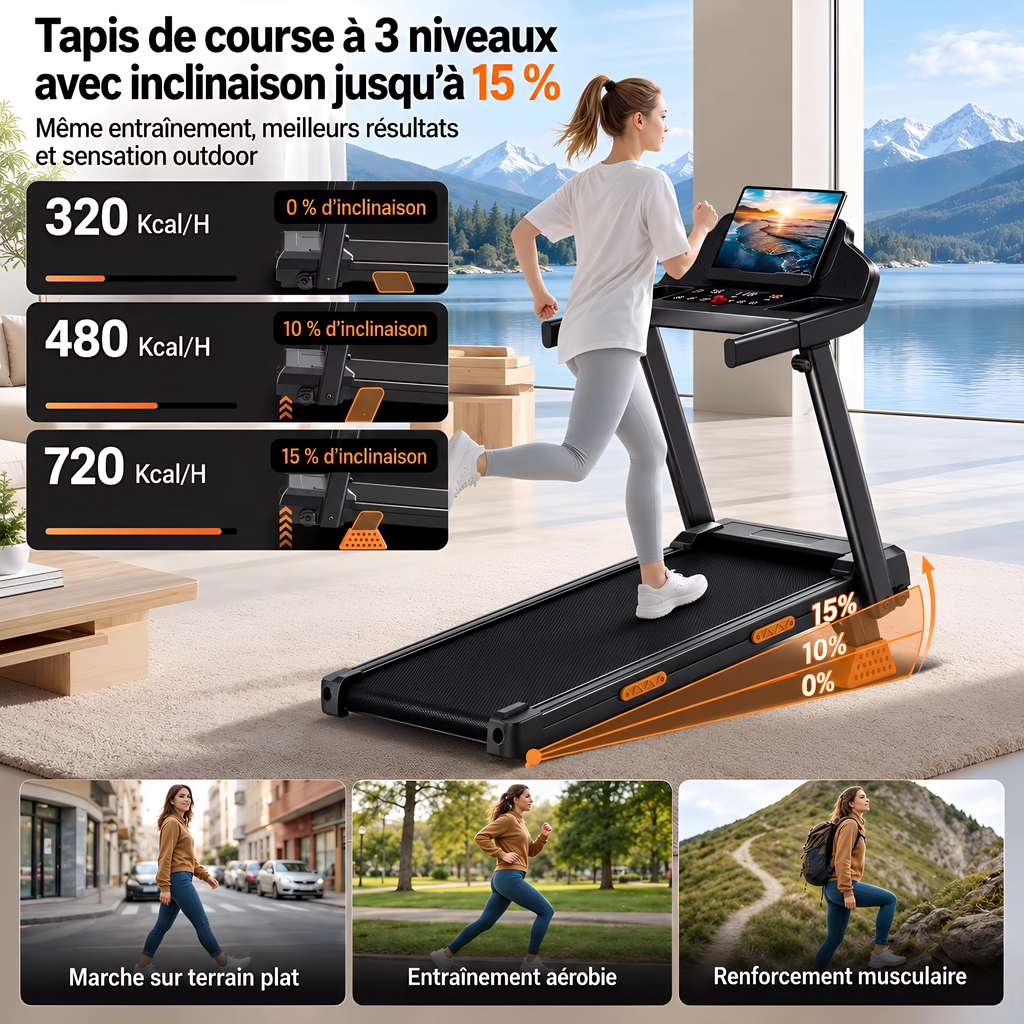 Tapis de Course Pliable UMAY SF20 – Moteur 3.0HP, Inclinaison 15%, Écran LED, Charge 180 kg