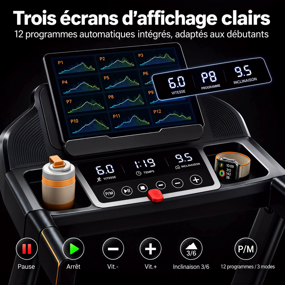 Tapis de Course Pliable UMAY SF20 – Moteur 3.0HP, Inclinaison 15%, Écran LED, Charge 180 kg