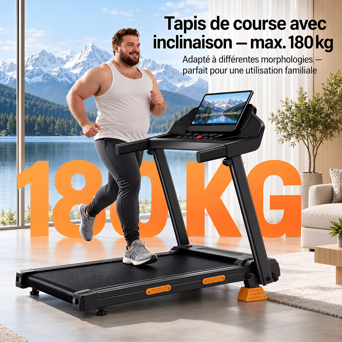 Tapis de Course Pliable UMAY SF20 – Moteur 3.0HP, Inclinaison 15%, Écran LED, Charge 180 kg