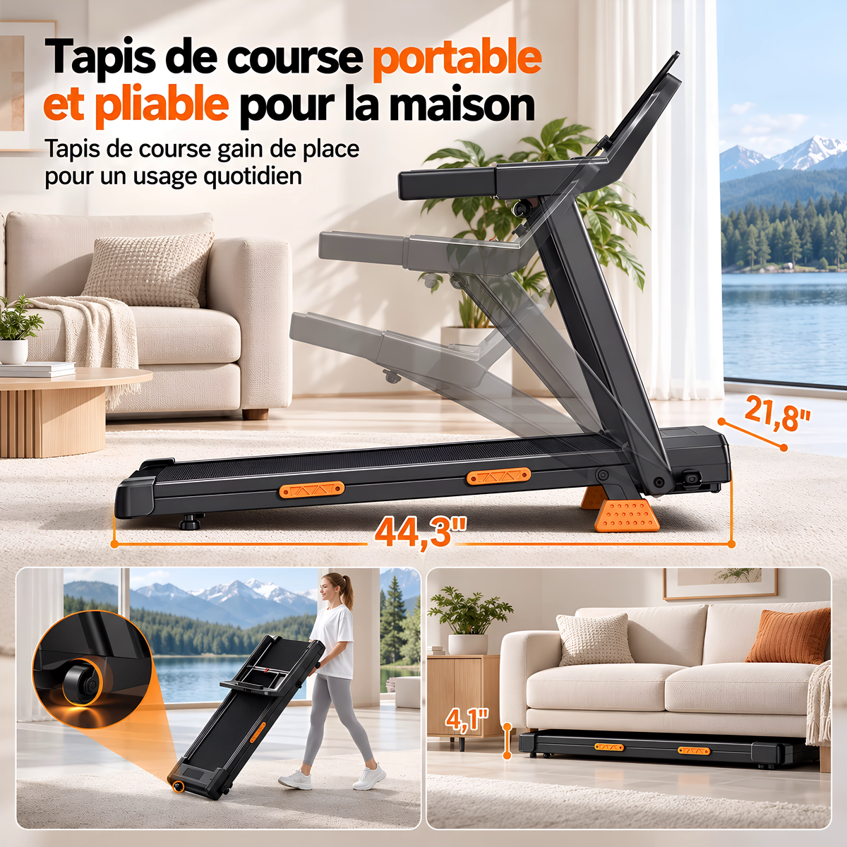Tapis de Course Pliable UMAY SF20 – Moteur 3.0HP, Inclinaison 15%, Écran LED, Charge 180 kg