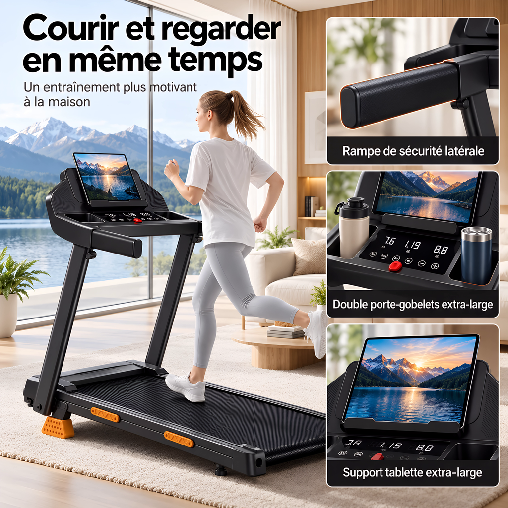 Tapis de Course Pliable UMAY SF20 – Moteur 3.0HP, Inclinaison 15%, Écran LED, Charge 180 kg