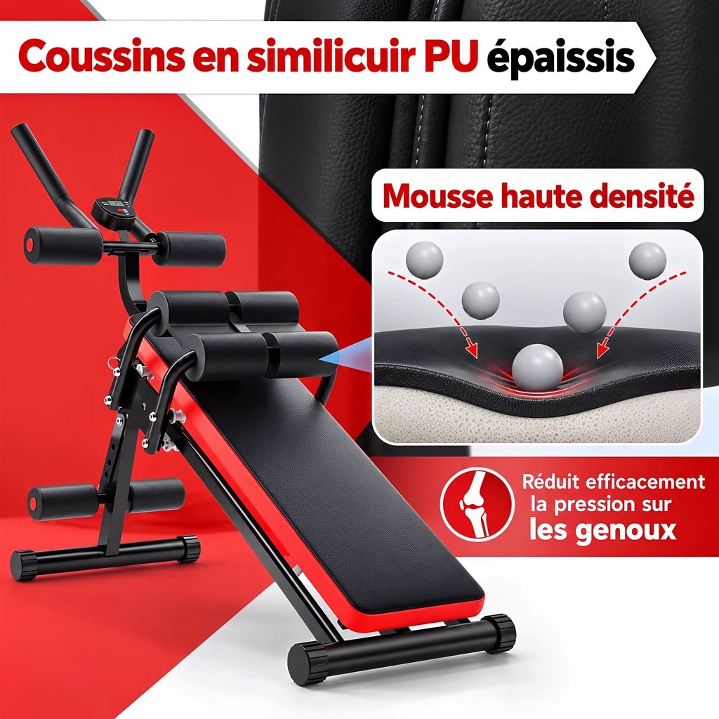 Machine Abdominale Pliable – 4 Roues, Écran LCD, Charge 100 kg, Abdos Jambes Fessiers