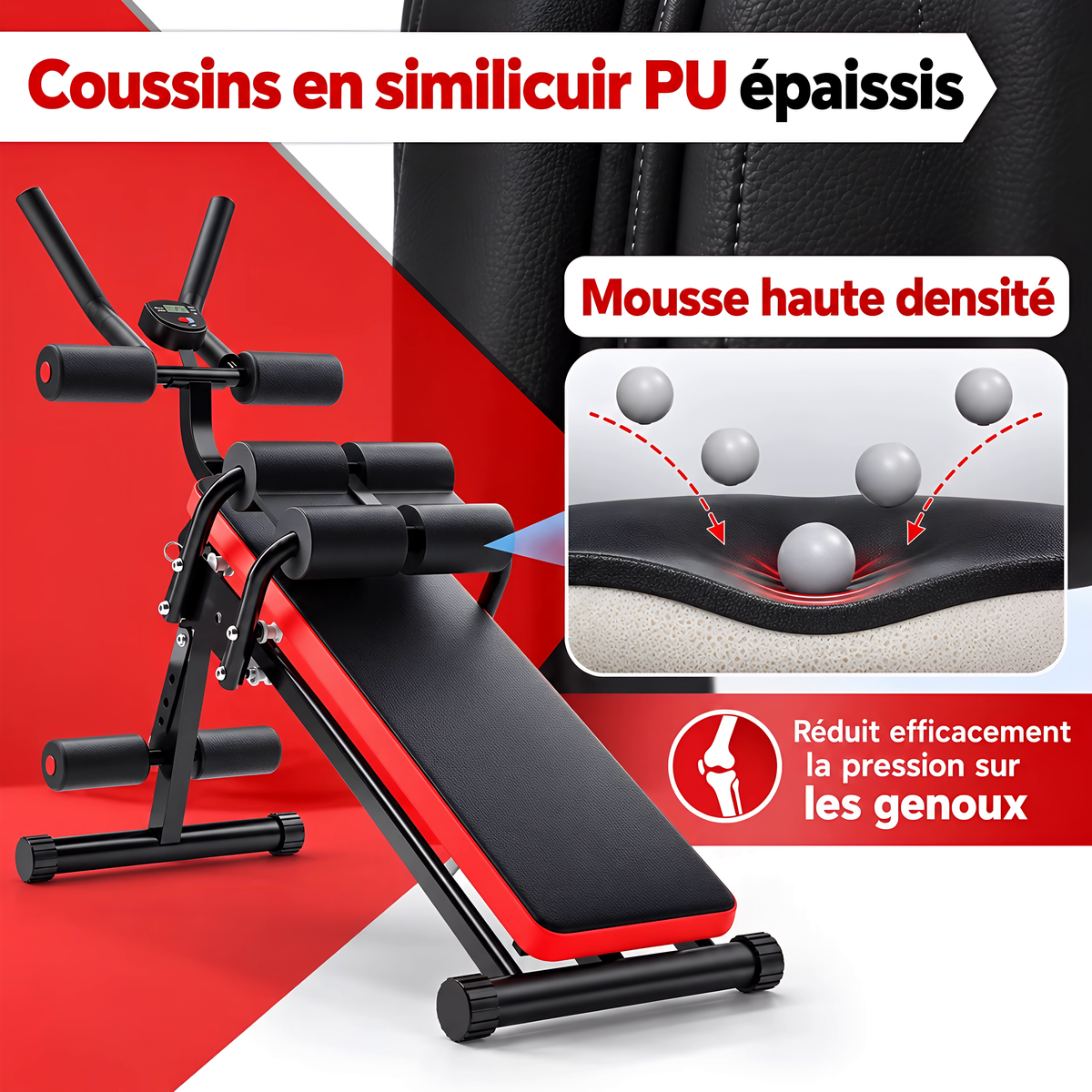 Machine Abdominale Pliable – 4 Roues, Écran LCD, Charge 100 kg, Abdos Jambes Fessiers