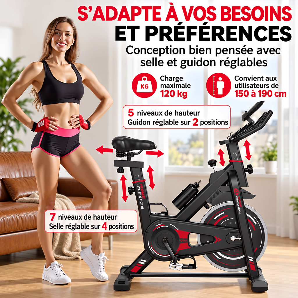 Vélo d'Exercice Stationnaire GartistGO – Volant 10 kg, Écran LCD, Résistance Réglable, 120 kg