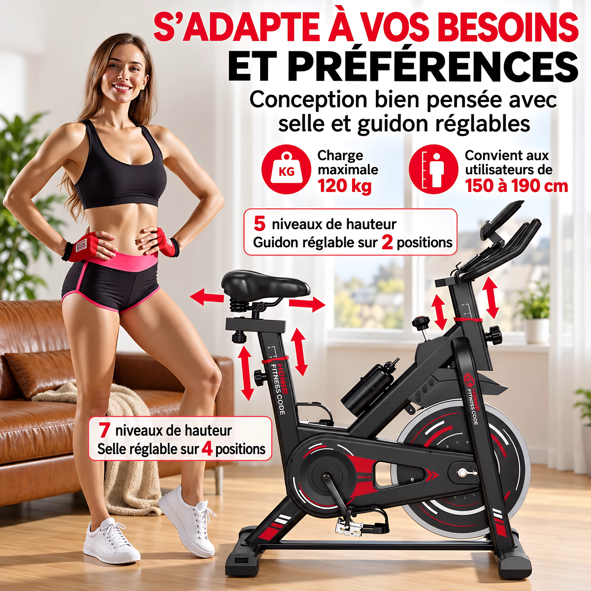 Vélo d'Exercice Stationnaire GartistGO – Volant 10 kg, Écran LCD, Résistance Réglable, 120 kg