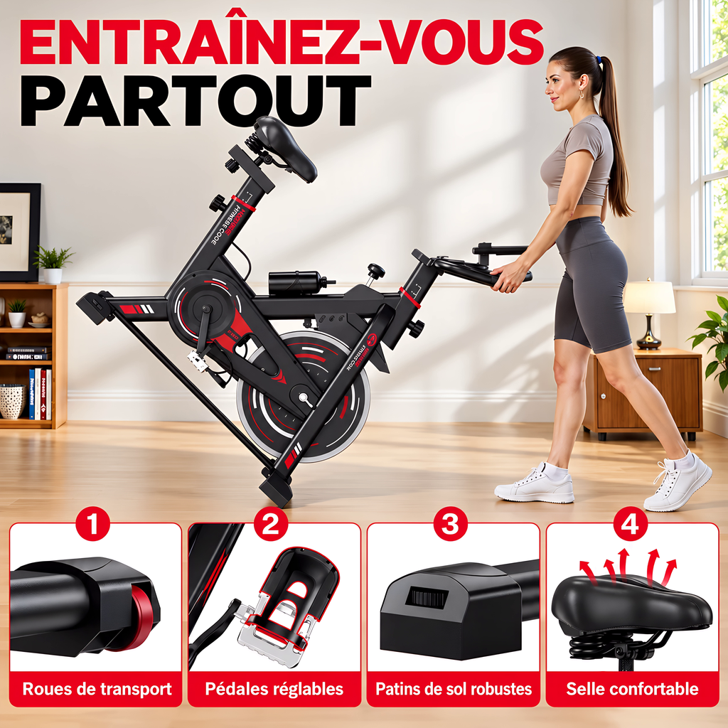 Vélo d'Exercice Stationnaire GartistGO – Volant 10 kg, Écran LCD, Résistance Réglable, 120 kg
