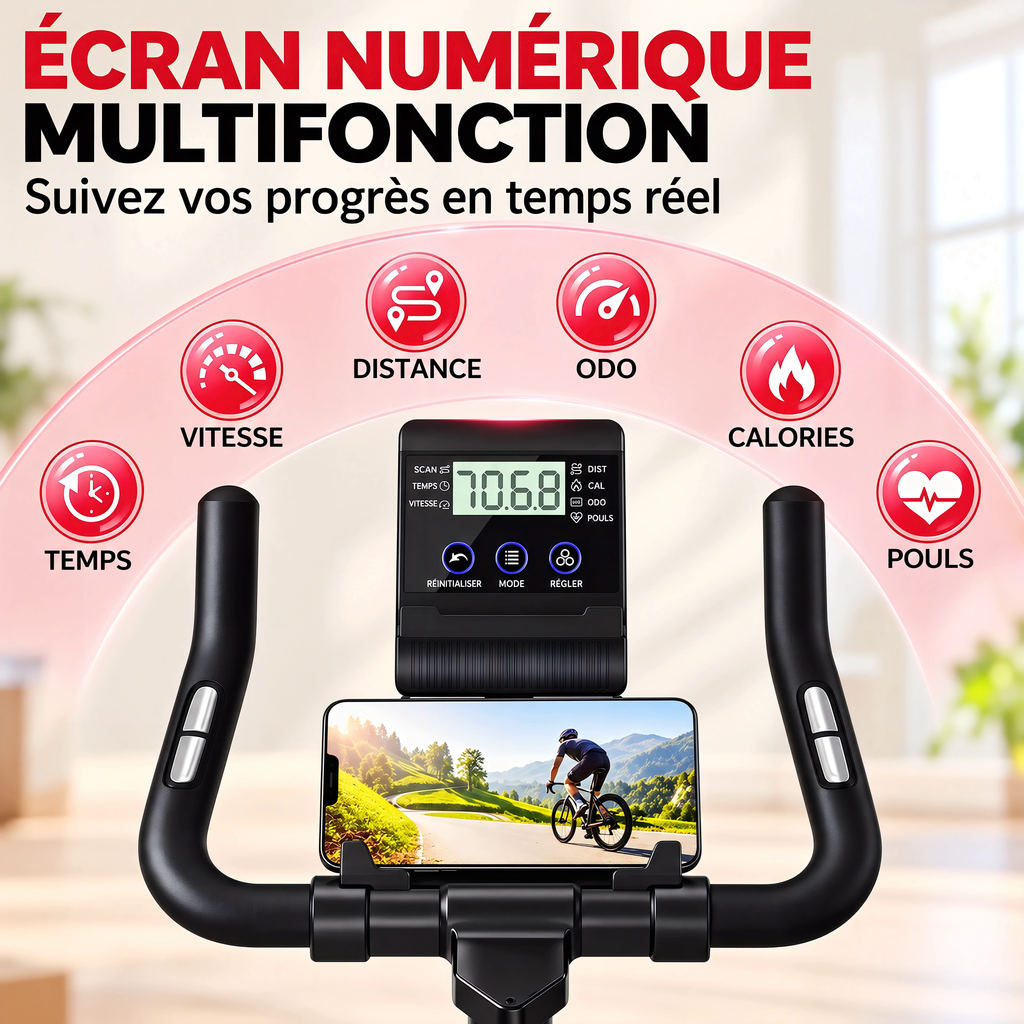 Vélo d'Exercice Stationnaire GartistGO – Volant 10 kg, Écran LCD, Résistance Réglable, 120 kg